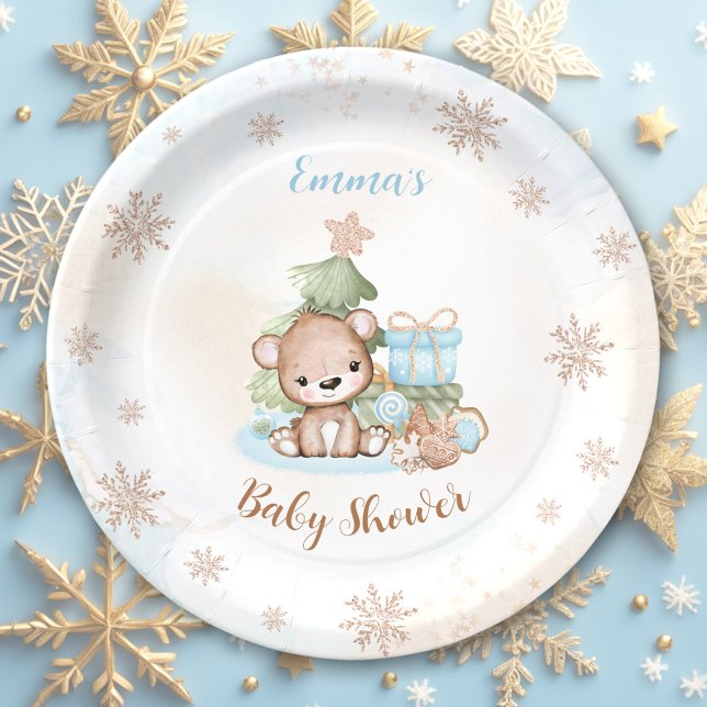 We Can Bearly Wait Christmas Boy Baby Shower Paper Plate (We Can Bearly Wait Christmas Boy Baby Shower Paper Plates)