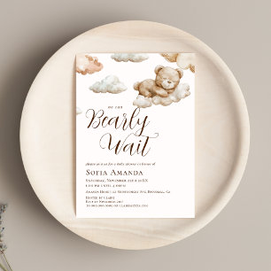 We can Bearly Wait Cloud Aesthetic Baby Shower Invitation