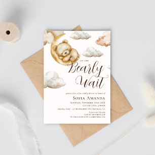We can Bearly Wait Cloud Moon Baby Shower Invitation