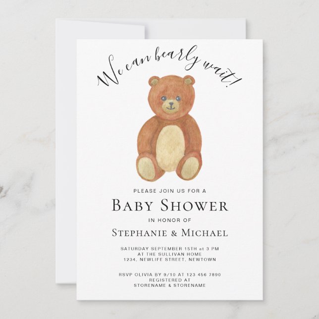 We Can Bearly Wait Couples Baby Shower Invitation (Front)