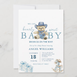 We Can Bearly Wait Cowboy Baby Shower Invitation
