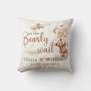 We Can Bearly Wait Cub Brown Baby Shower Cushion