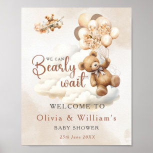 We Can Bearly Wait Cub Brown Baby Shower Poster