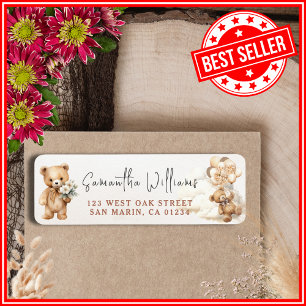 We Can Bearly Wait Cub Brown Baby Shower Return Address Label