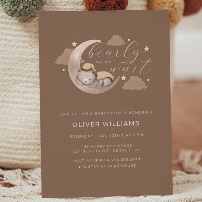 We Can Bearly Wait Cub Brown Moon Star Baby Shower Invitation (We Can Bearly Wait Cub Brown Moon Star Baby Shower Invitation)