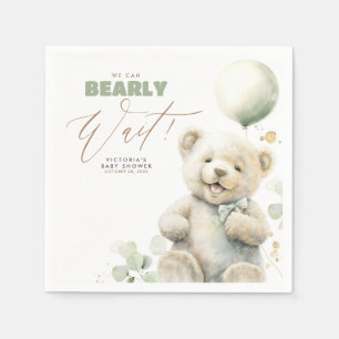 We Can Bearly Wait - Cute Baby Bear Baby Shower Napkin