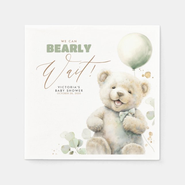 We Can Bearly Wait - Cute Baby Bear Baby Shower Napkin (Front)