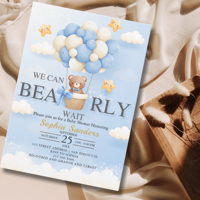 We can Bearly Wait Cute Bear Baby Shower Boy Invitation (Creator Uploaded)