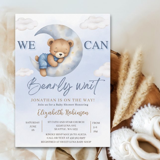 We can Bearly wait - Cute Bear Baby shower boy Invitation (Creator Uploaded)
