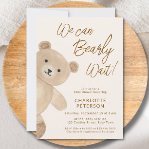 We Can Bearly Wait Cute Bear Baby Shower Invitation