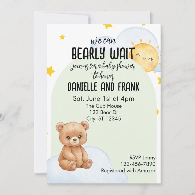 We Can Bearly Wait, cute bear baby shower Invitation (Front)