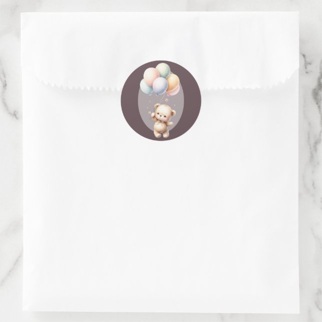 We can bearly wait cute bear balloon baby shower classic round sticker (Bag)