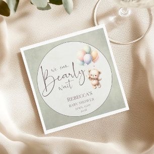We can bearly wait cute bear balloon baby shower napkin