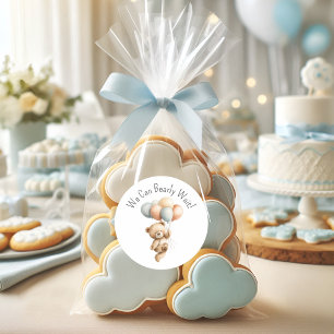 We Can Bearly Wait Cute Bear Boy Baby Shower Classic Round Sticker