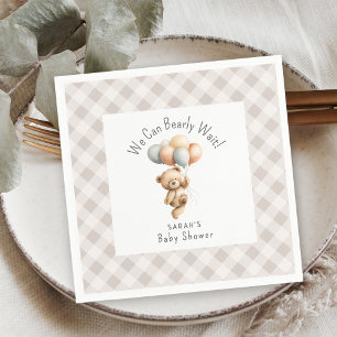 We Can Bearly Wait Cute Bear Boy Baby Shower Napkin