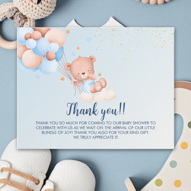 We Can Bearly Wait Cute Bear Boy Baby Shower Thank You Card (Creator Uploaded)