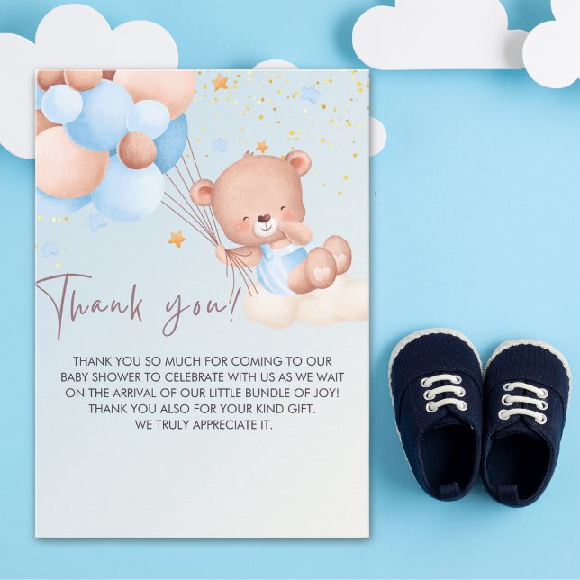 We Can Bearly Wait Cute Bear Boy Baby Shower Thank You Card (Creator Uploaded)