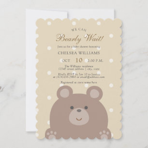 We Can Bearly Wait Cute Bear Cub Boy Baby Shower Invitation