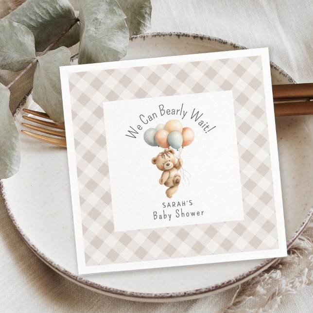 We Can Bearly Wait Cute Bear Girl Baby Shower Napkin (Creator Uploaded)