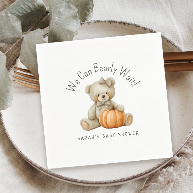 We Can Bearly Wait Cute Bear Girl Baby Shower Napkin (Creator Uploaded)