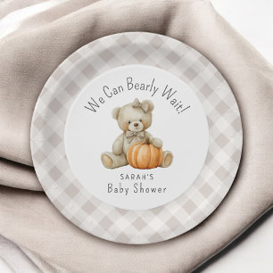 We Can Bearly Wait Cute Bear Girl Baby Shower Paper Plate