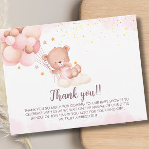 We Can Bearly Wait Cute Bear Girl Baby Shower Thank You Card