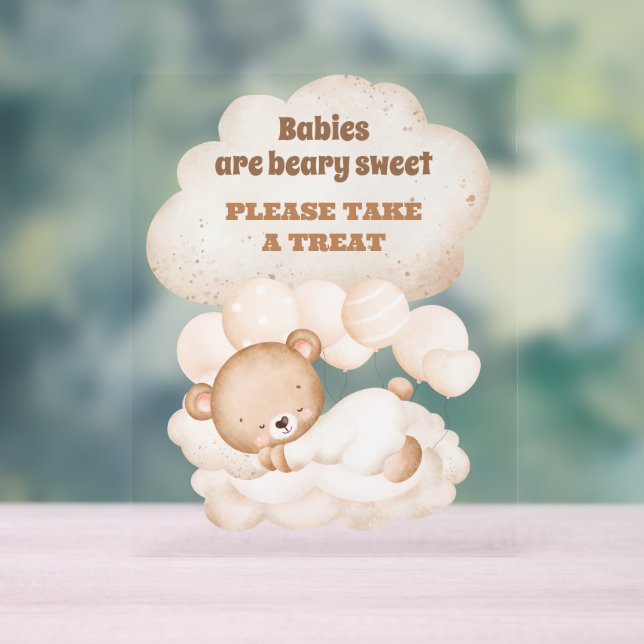 We Can Bearly Wait Cute Bear Unisex Favour Acrylic Sign (Neutral)
