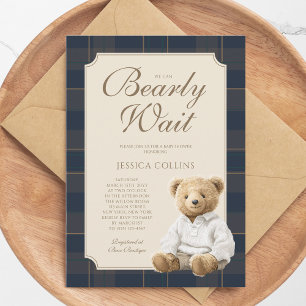 We Can Bearly Wait Cute Cub Teddy Bear Baby Shower Invitation
