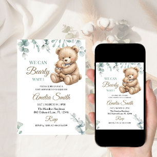We Can Bearly Wait cute Mum Bear Baby shower Invitation