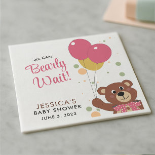 We Can Bearly Wait Cute Pink Baby Girl Shower Napkin