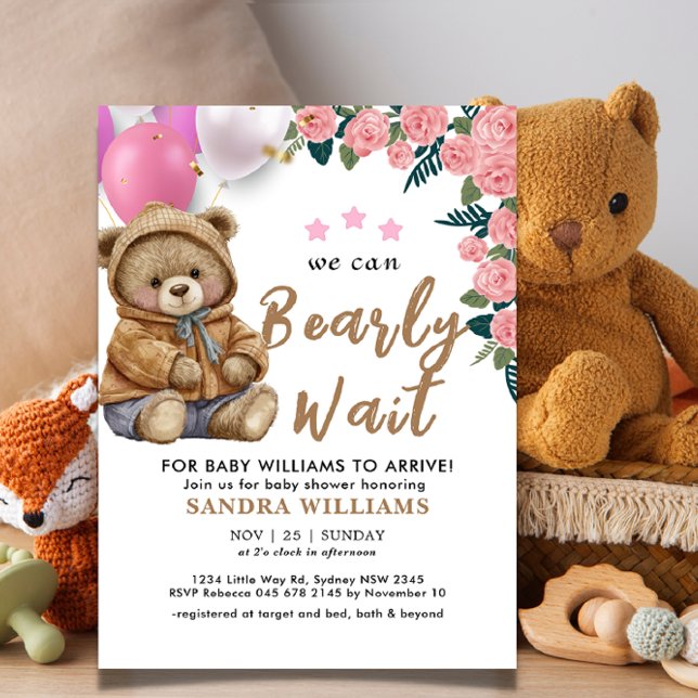 We can bearly wait cute teddy bear baby shower invitation (Creator Uploaded)
