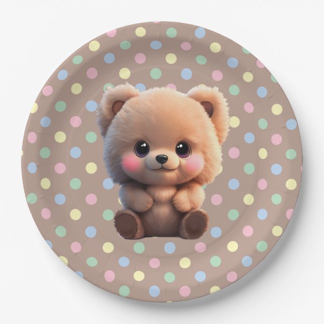 We can Bearly Wait cute teddy bear Paper Plate (Front)
