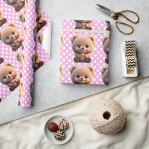 We can Bearly Wait cute teddy bear Polka dots  Wrapping Paper