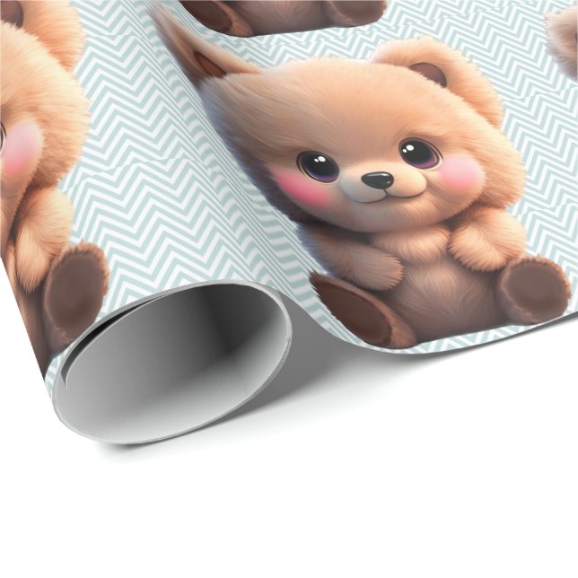We can Bearly Wait cute teddy bear Polka dots  Wrapping Paper (Roll Corner)