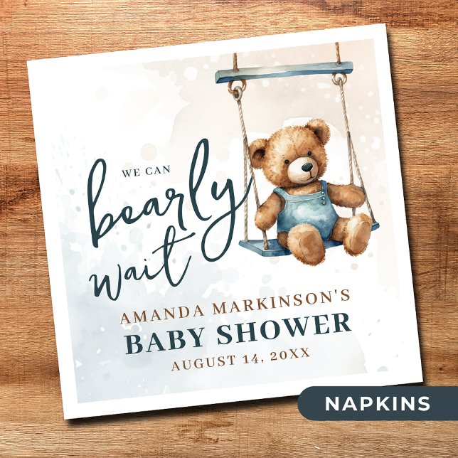 We Can Bearly Wait Denim Teddy Bear Baby Shower Napkin (Creator Uploaded)