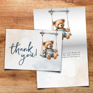 We Can Bearly Wait Denim Teddy Bear Baby Shower  Thank You Card