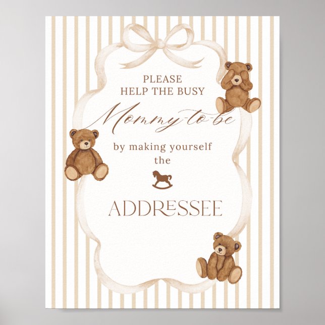 We Can Bearly Wait Elegant Baby Shower addressee Poster (Front)