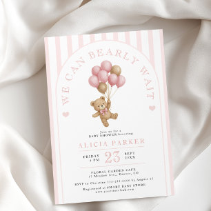 We can bearly wait elegant pink girl baby shower invitation