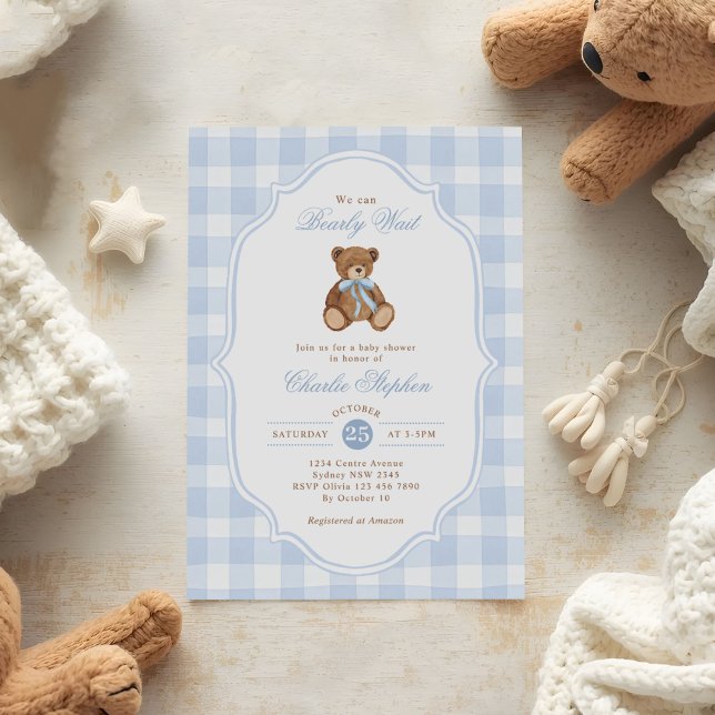 We Can Bearly Wait Elegant Teddy Bear Baby Shower Invitation (Creator Uploaded)