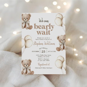 We Can Bearly Wait Elegant Teddy Bear Baby Shower Invitation