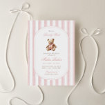 We Can Bearly Wait Elegant Teddy Bear Baby Shower Invitation<br><div class="desc">A sweet nod to tradition with a touch of timeless charm. This grandmillennial baby shower invitation features soft pink watercolor stripes,  a vintage-style teddy bear,  and elegant typography — perfect for celebrating a little lady on the way.</div>