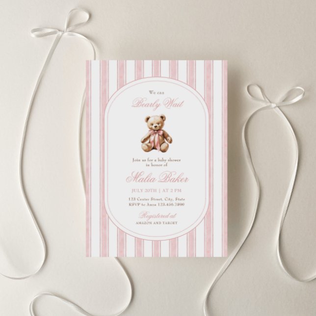 We Can Bearly Wait Elegant Teddy Bear Baby Shower Invitation (Creator Uploaded)