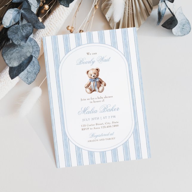 We Can Bearly Wait Elegant Teddy Bear Baby Shower Invitation (Creator Uploaded)