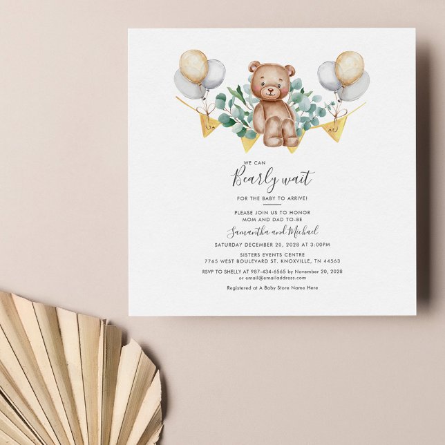 We Can Bearly Wait Eucalyptus Bear Baby Shower Invitation (Creator Uploaded)