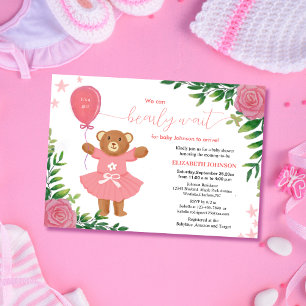 we can bearly wait floral teddy girl baby shower invitation