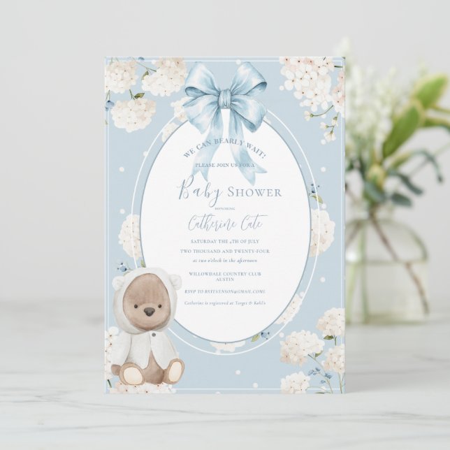 We Can Bearly Wait Floral Whimsical Baby Shower Invitation (Standing Front)