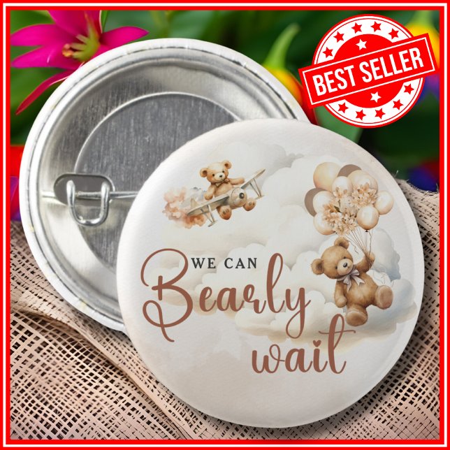 We Can Bearly Wait GENDER NEUTRAL Baby Shower 3 Cm Round Badge (Creator Uploaded)