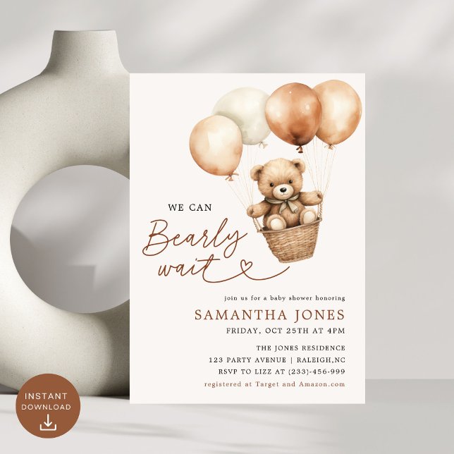 We Can Bearly Wait Gender Neutral Baby Shower  Invitation (Creator Uploaded)