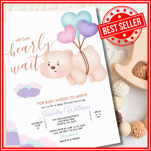 We Can Bearly Wait  Gender Neutral Baby Shower Invitation
