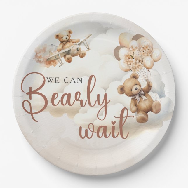 We Can Bearly Wait GENDER NEUTRAL Baby Shower Paper Plate (Front)